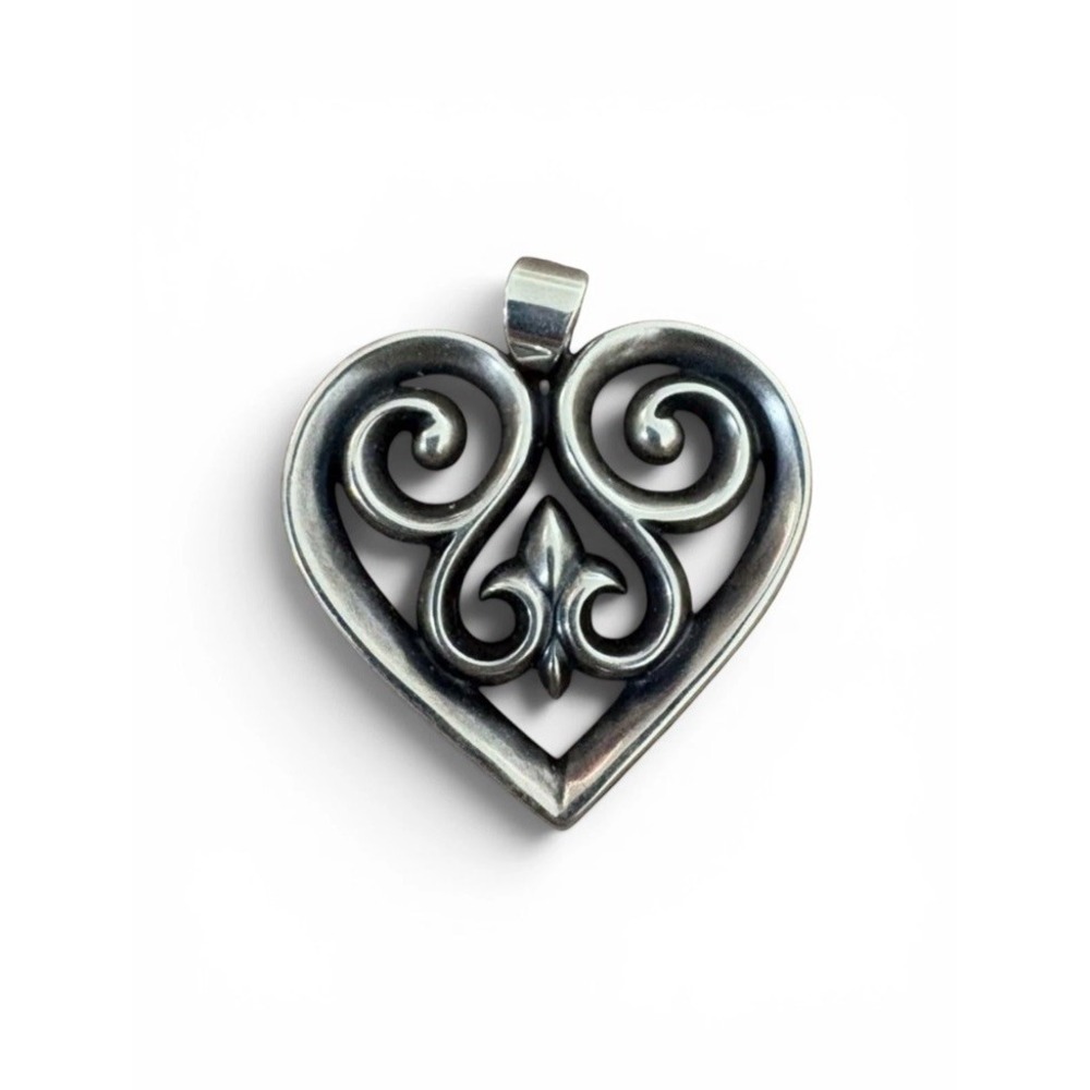 Retired James Avery 925  Sterling Silver Large French Heart Scroll Pendant
